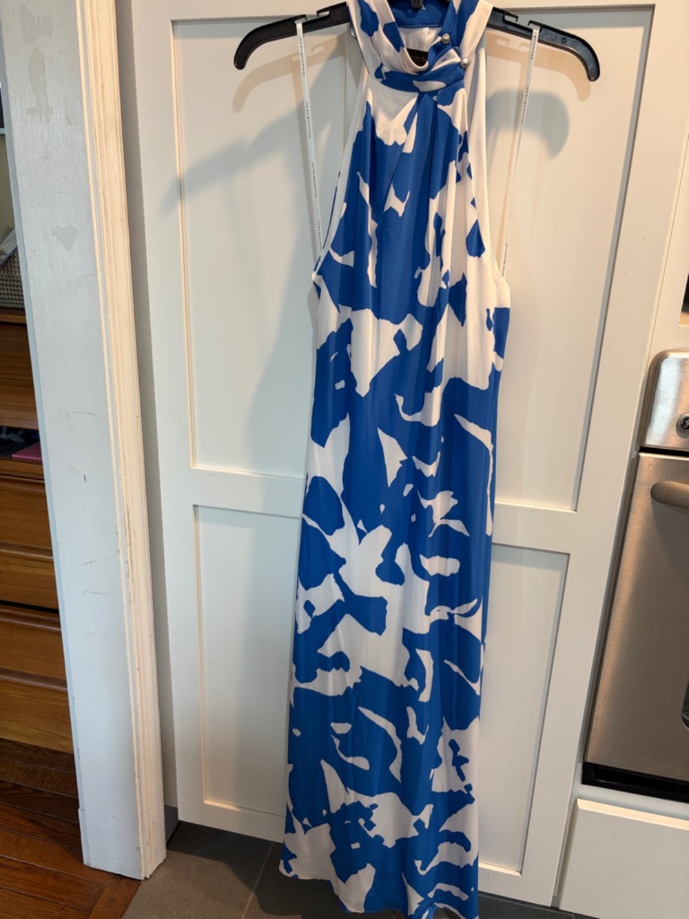 Donna Karan Blue and White Halter Midi Dress